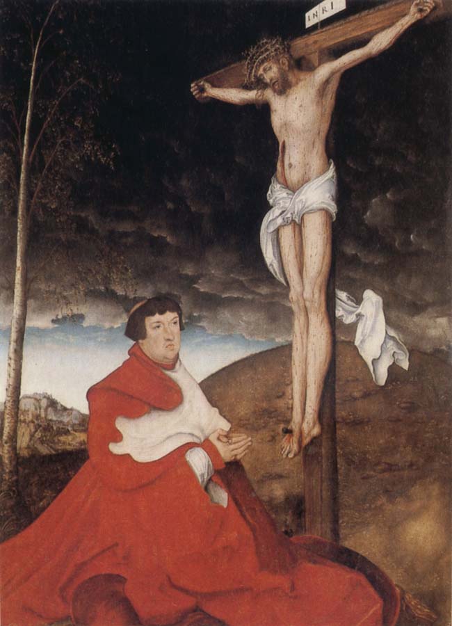 Cardinal Albrecht of Branden-burg before the Crucifiel Christ